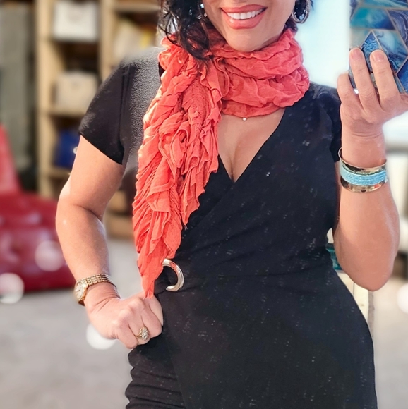 ❤ 3/$50 Ruffled 🔥 Peach/Coral scarf - Picture 2 of 11